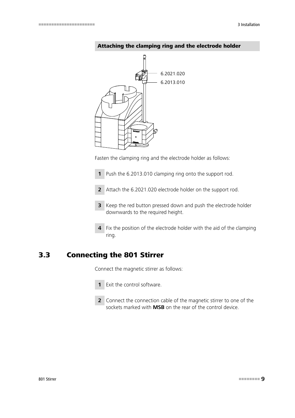 3 connecting the 801 stirrer, Connecting the 801 stirrer | Metrohm 801 Magnetic Stirrer User Manual | Page 17 / 27