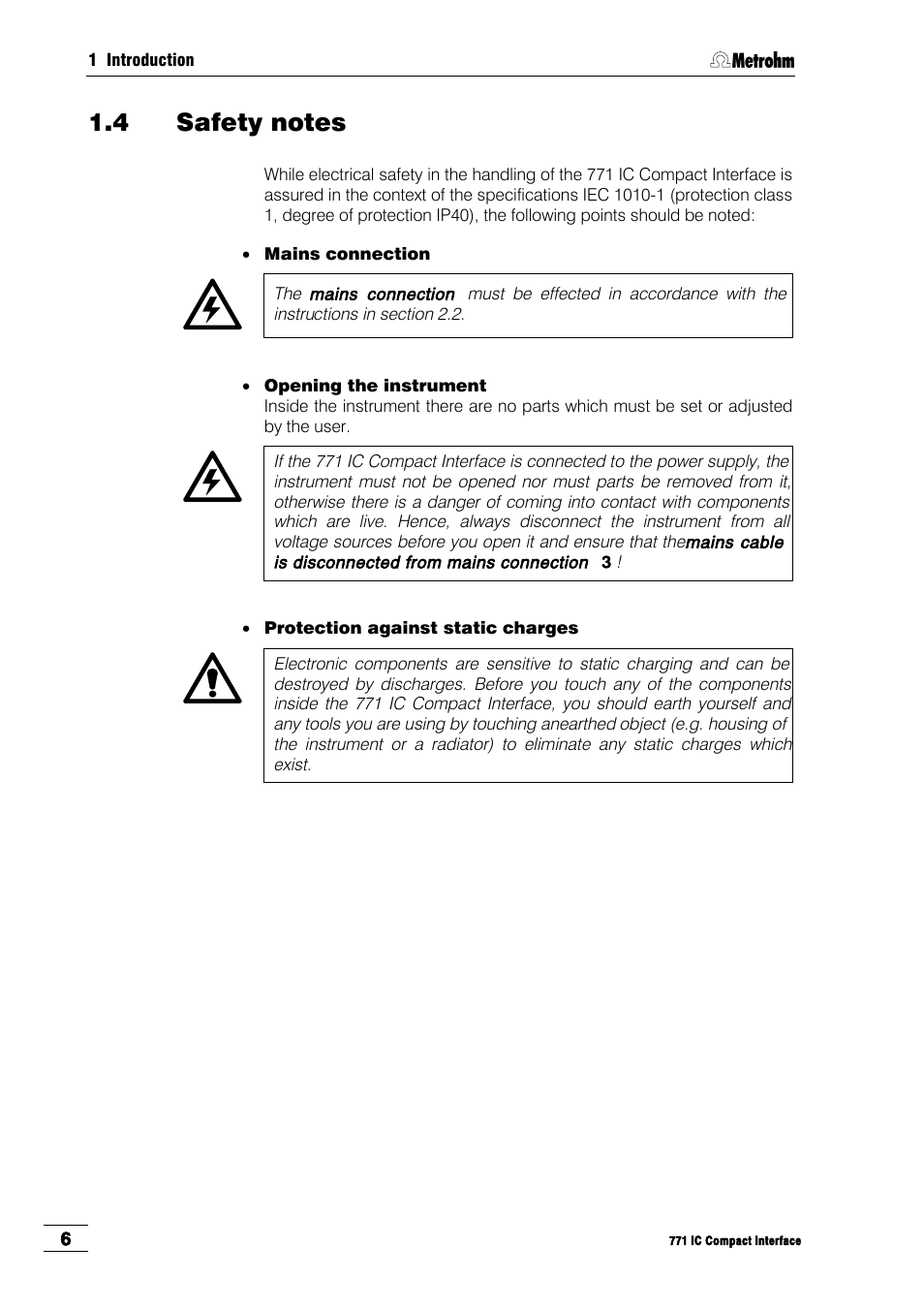 4 safety notes | Metrohm 771 IC Compact Interface User Manual | Page 12 / 30