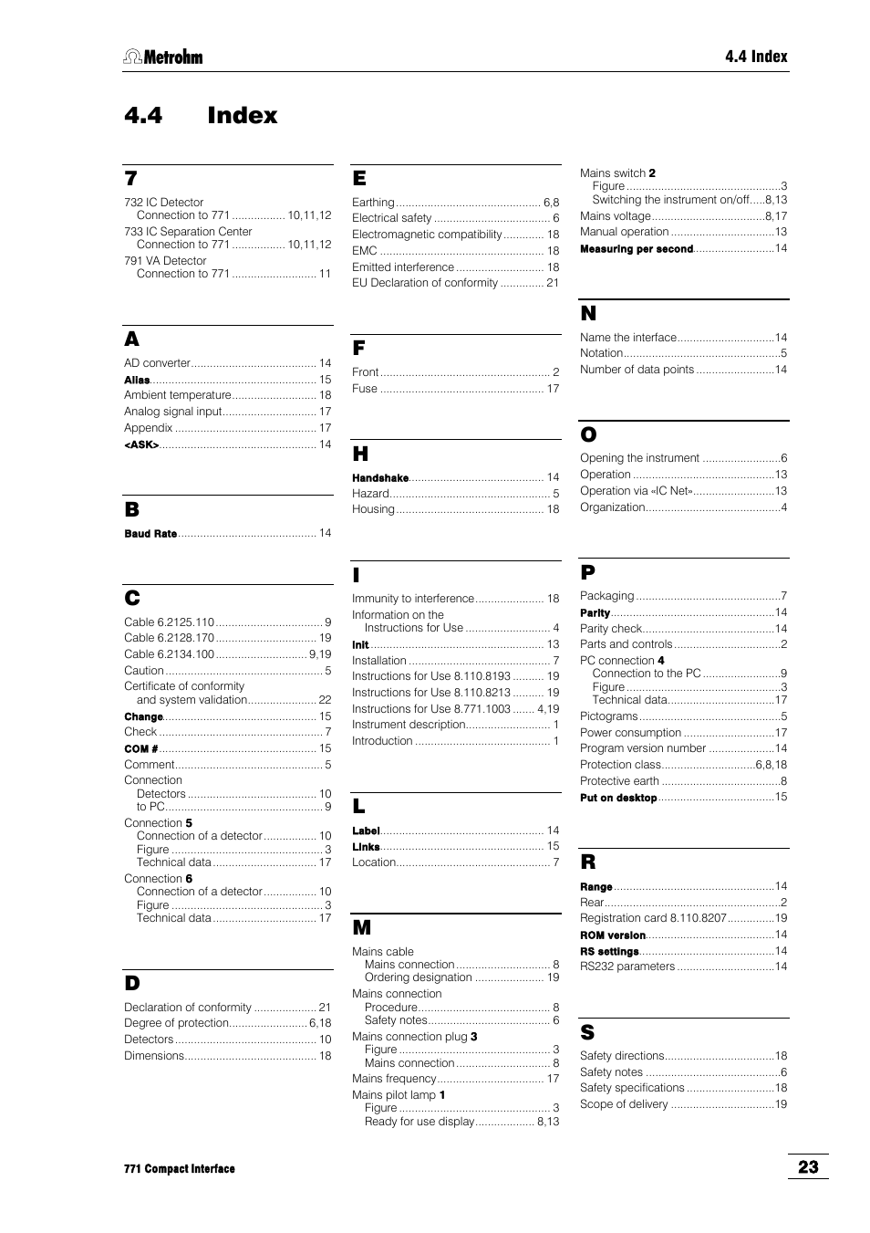 4 index | Metrohm 771 IC Compact Interface User Manual | Page 29 / 30