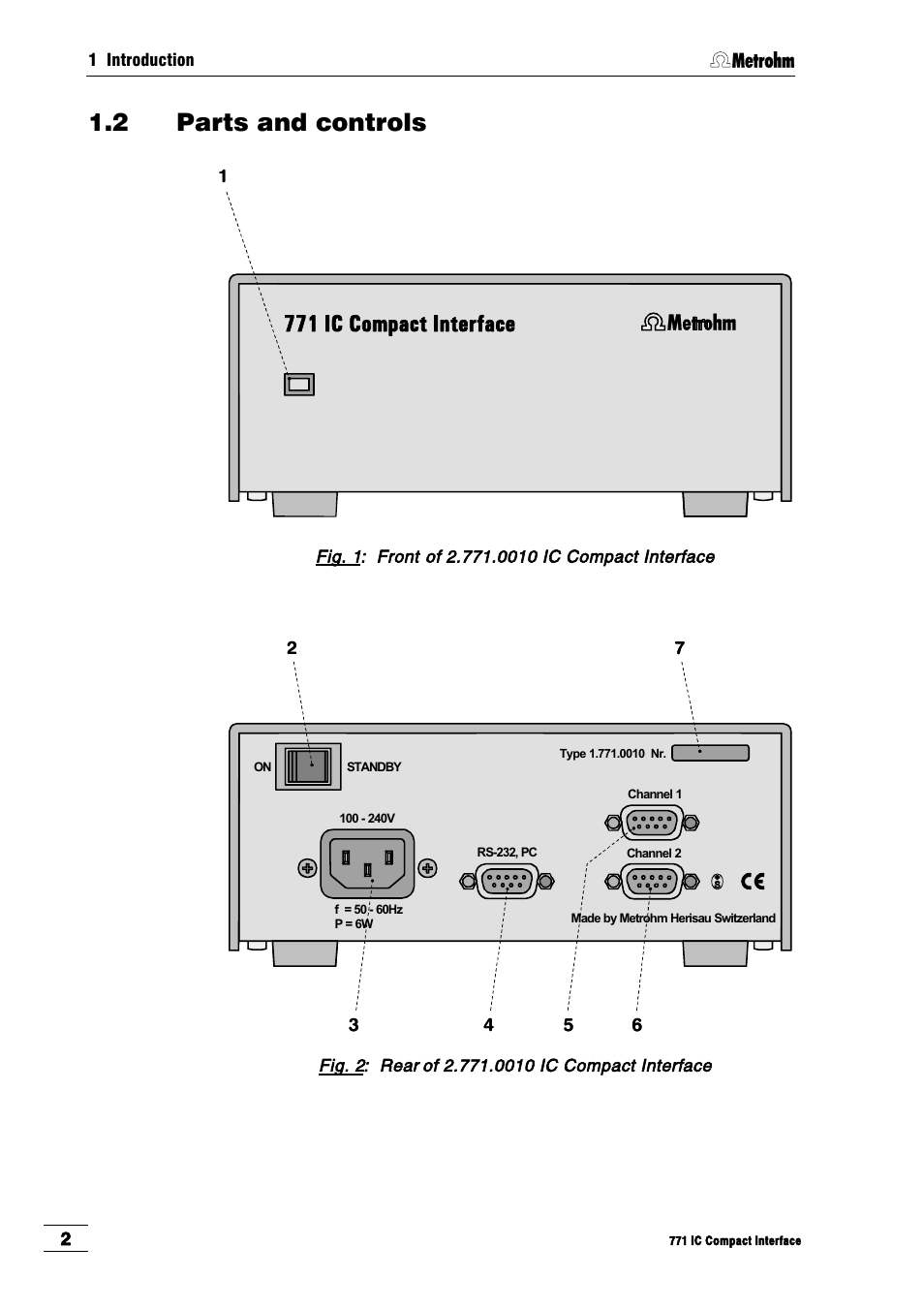 2 parts and controls, 771 ic compact interface | Metrohm 771 IC Compact Interface User Manual | Page 8 / 30