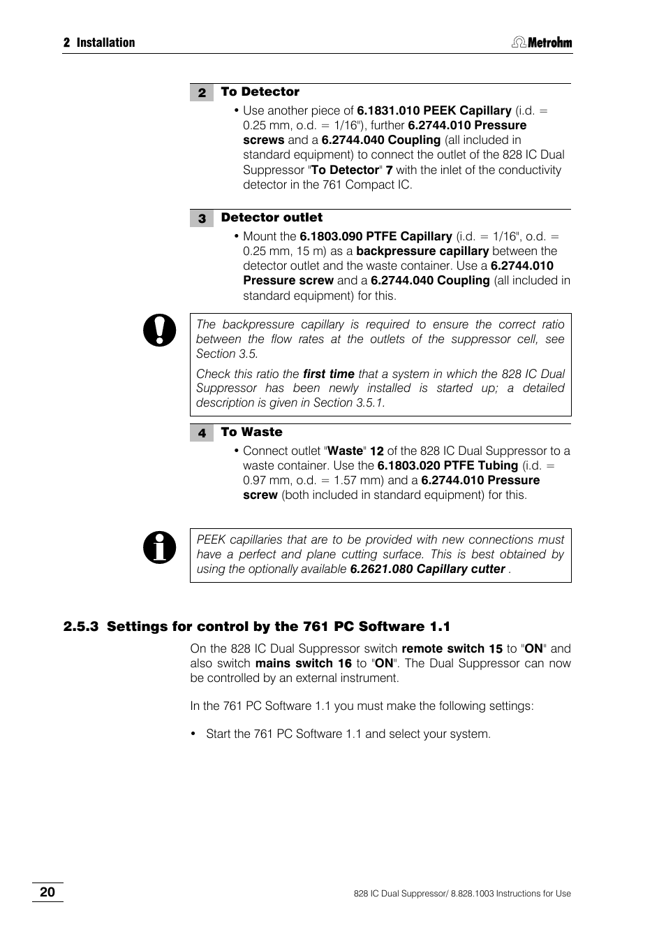 Settings for control by the 761 pc software 1.1 | Metrohm 828 IC Dual Suppressor User Manual | Page 28 / 58