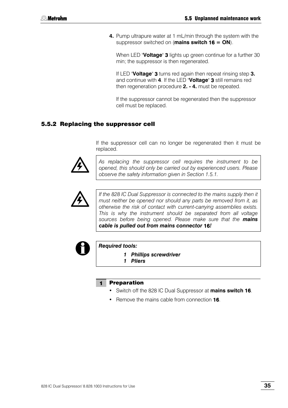 Replacing the suppressor cell | Metrohm 828 IC Dual Suppressor User Manual | Page 43 / 58