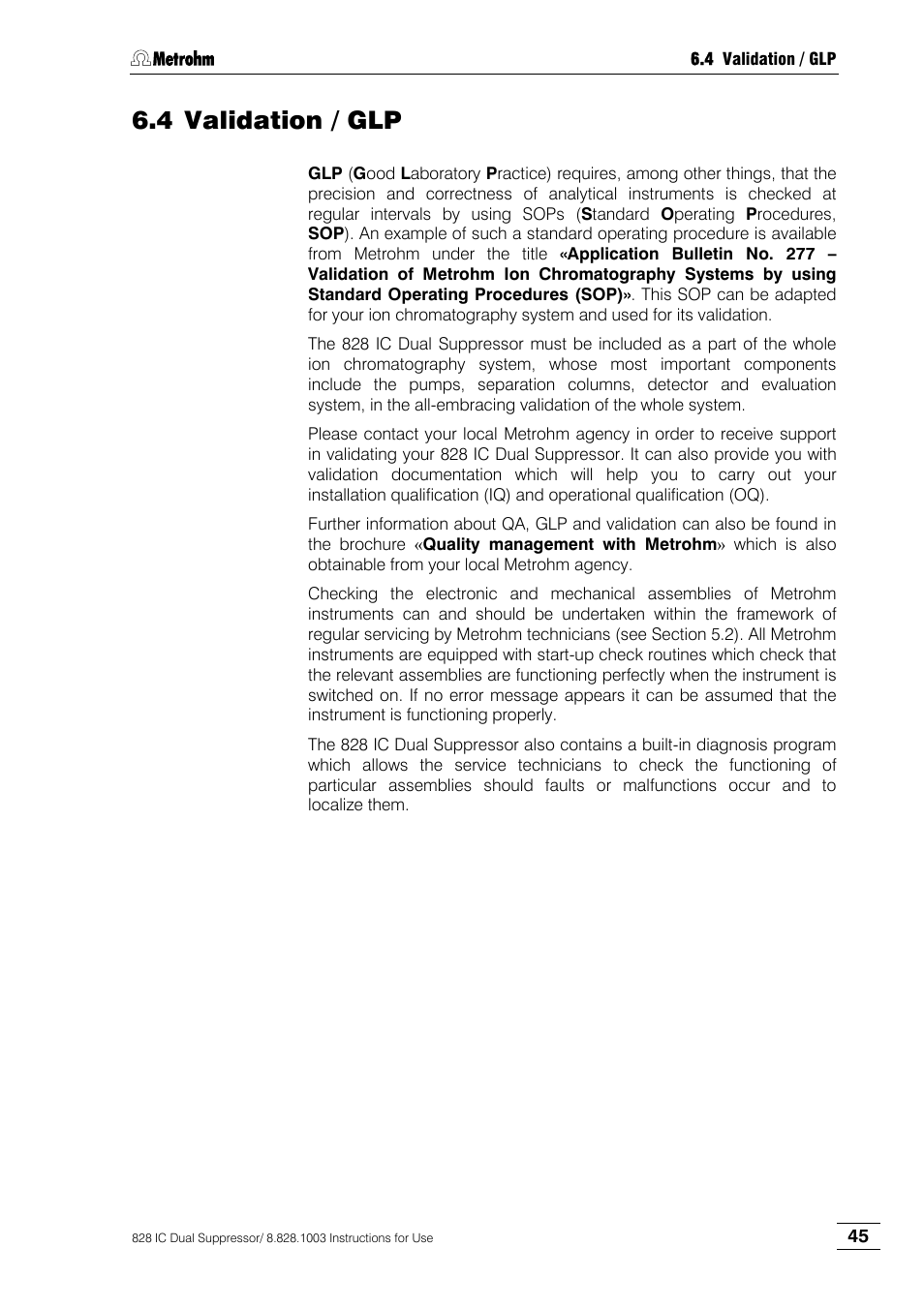 Validation / glp, 4 validation / glp | Metrohm 828 IC Dual Suppressor User Manual | Page 53 / 58