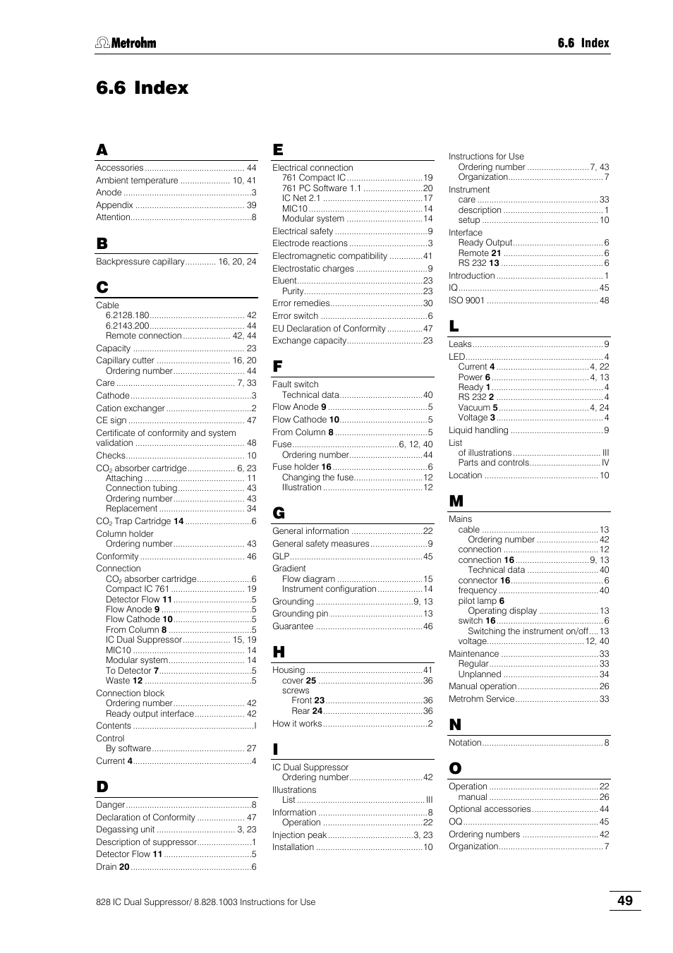 Index, 6 index | Metrohm 828 IC Dual Suppressor User Manual | Page 57 / 58