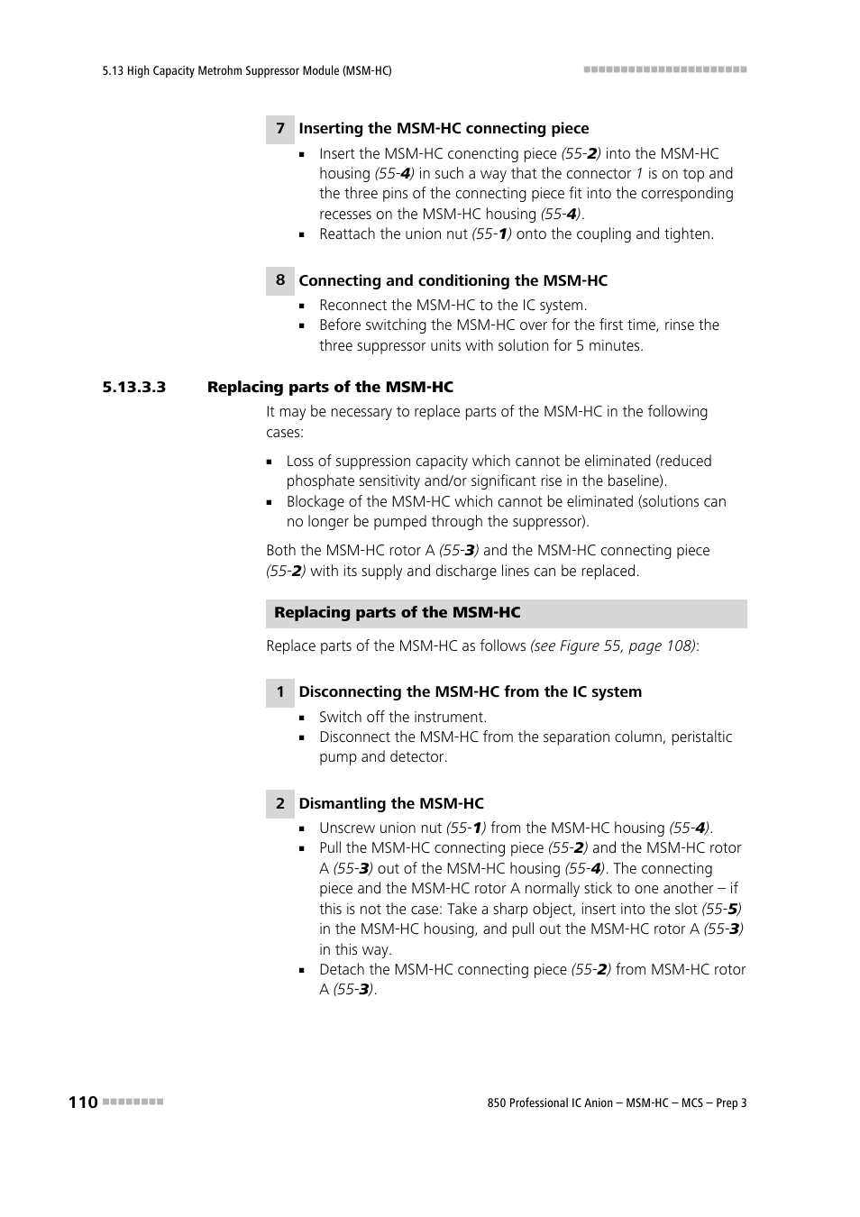 3 replacing parts of the msm‑hc | Metrohm 850 Professional IC MSM-HC MCS Prep 3 User Manual | Page 120 / 158