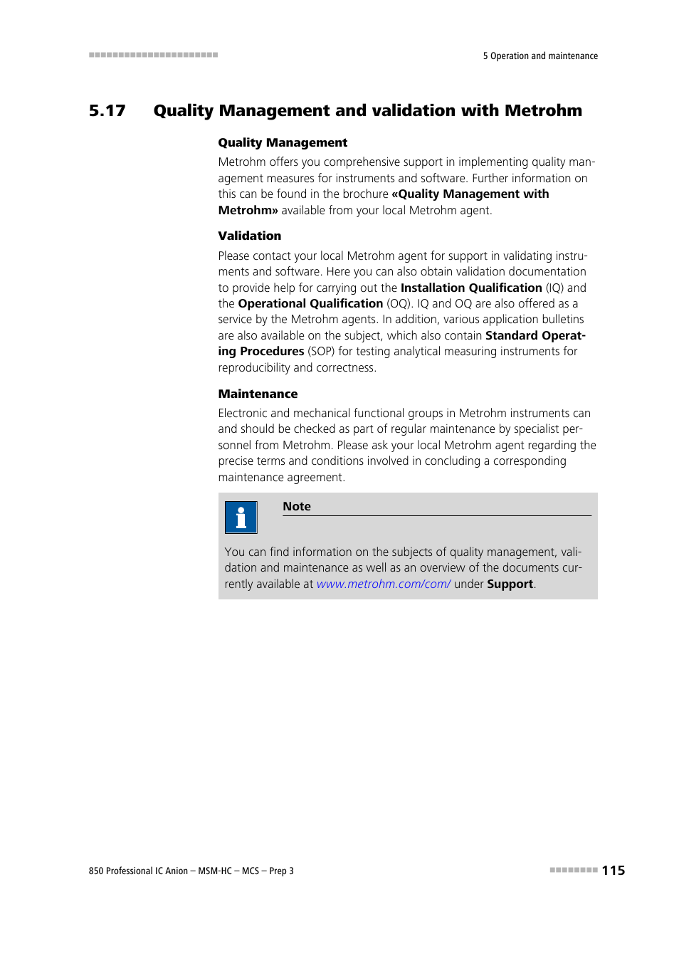 17 quality management and validation with metrohm | Metrohm 850 Professional IC MSM-HC MCS Prep 3 User Manual | Page 125 / 158