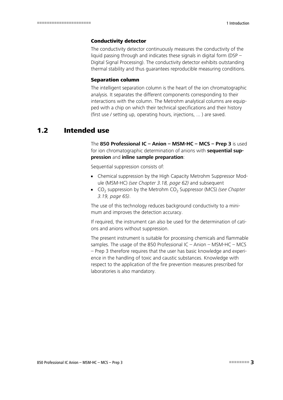 2 intended use, Intended use | Metrohm 850 Professional IC MSM-HC MCS Prep 3 User Manual | Page 13 / 158