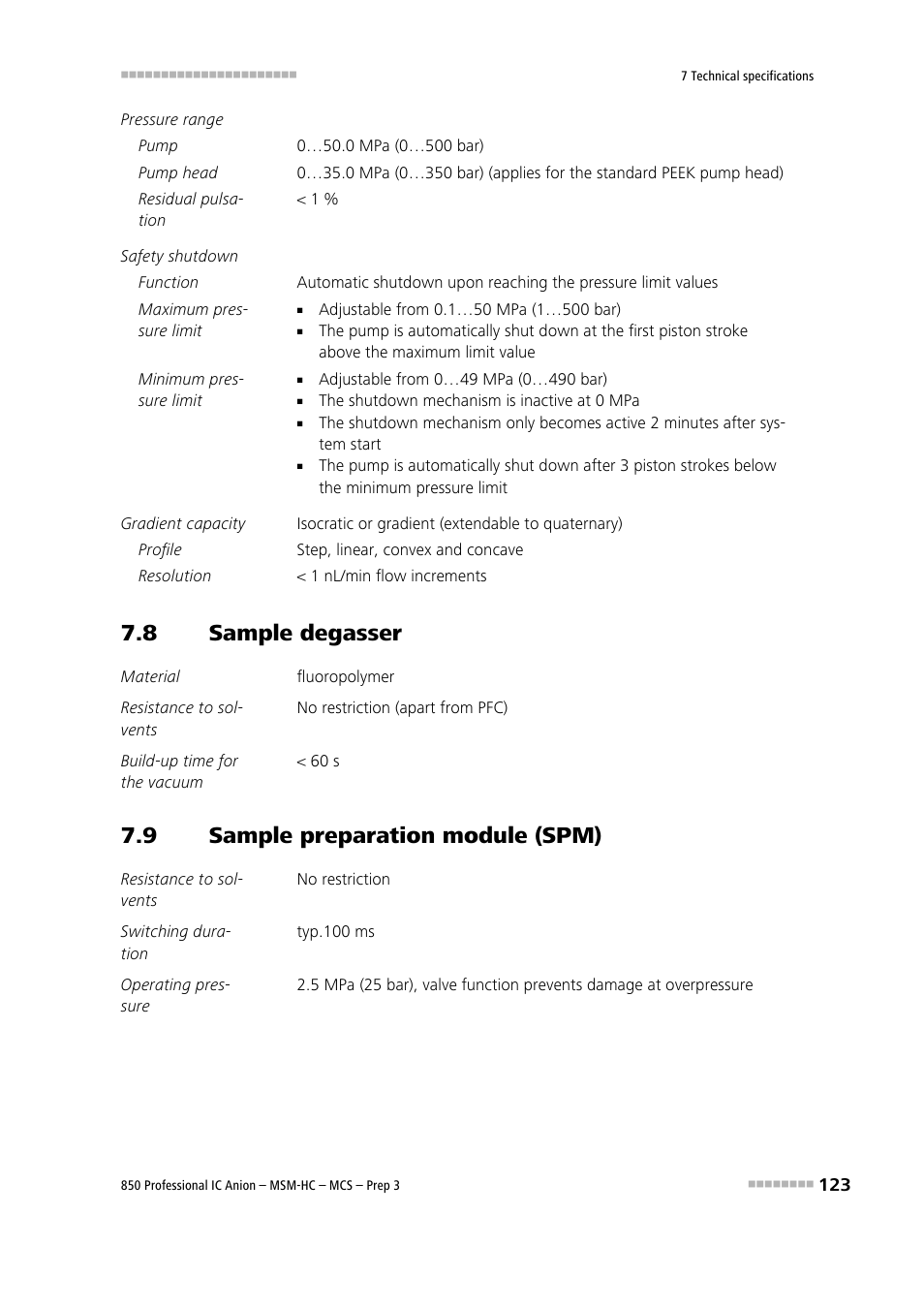 8 sample degasser, 9 sample preparation module (spm), Sample degasser | Sample preparation module (spm) | Metrohm 850 Professional IC MSM-HC MCS Prep 3 User Manual | Page 133 / 158