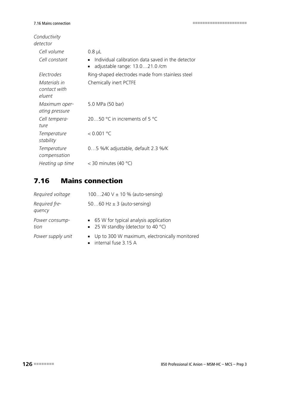 16 mains connection | Metrohm 850 Professional IC MSM-HC MCS Prep 3 User Manual | Page 136 / 158