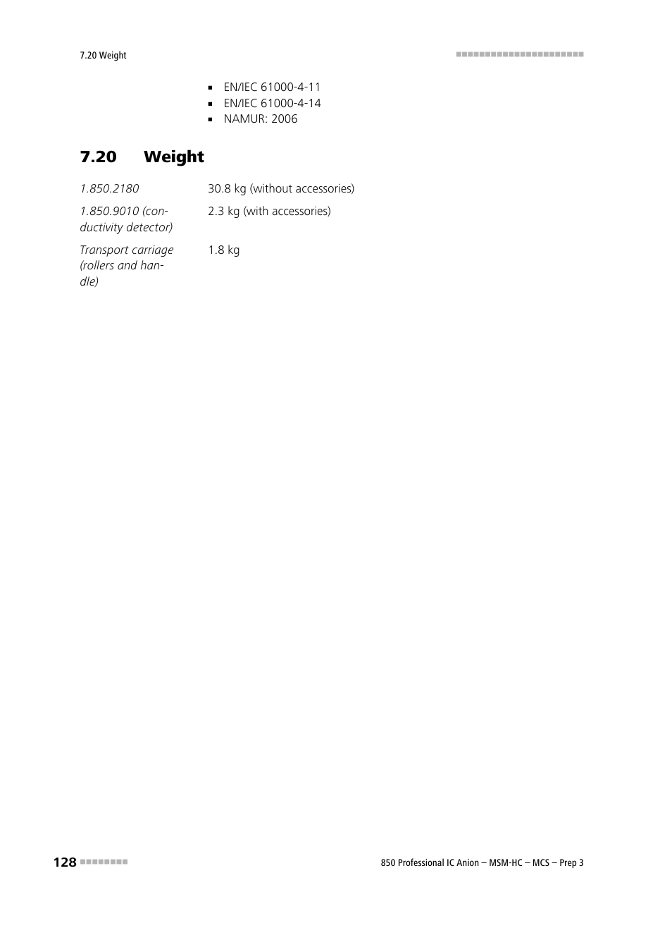 20 weight | Metrohm 850 Professional IC MSM-HC MCS Prep 3 User Manual | Page 138 / 158