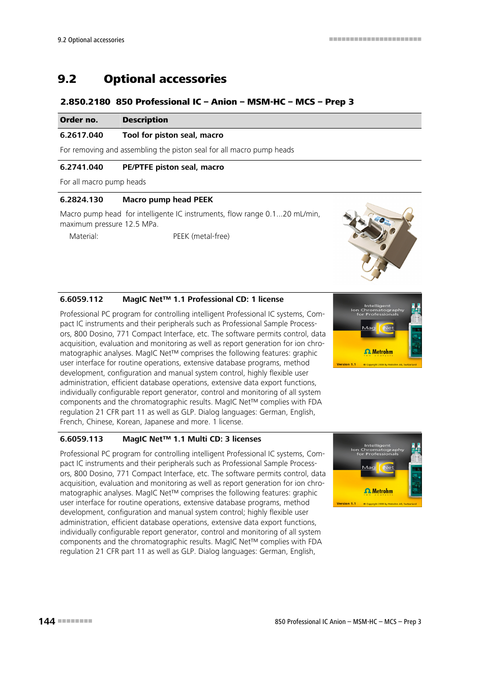 2 optional accessories, Optional accessories | Metrohm 850 Professional IC MSM-HC MCS Prep 3 User Manual | Page 154 / 158