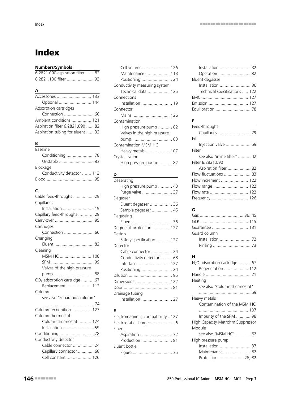 Index | Metrohm 850 Professional IC MSM-HC MCS Prep 3 User Manual | Page 156 / 158