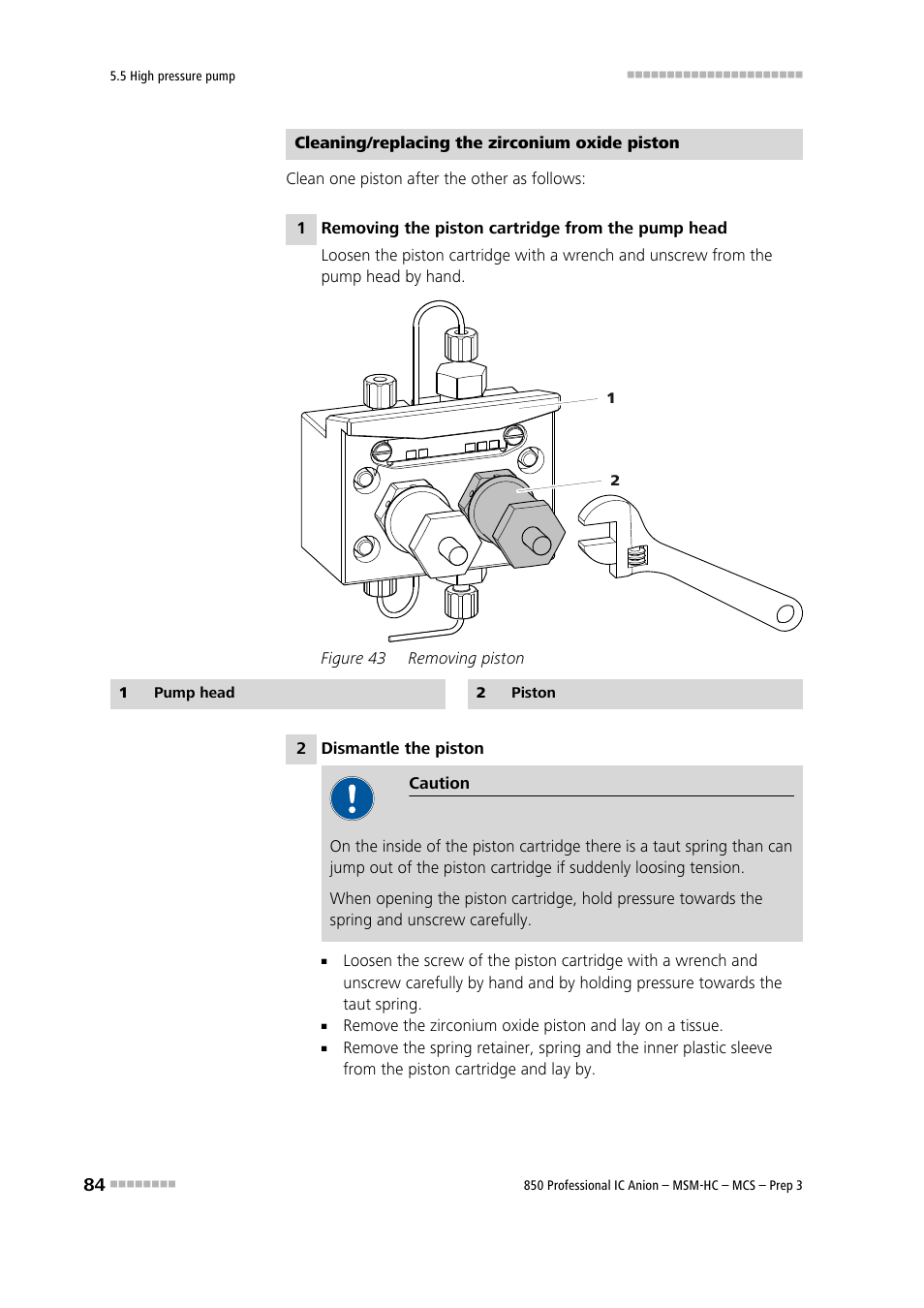 Figure 43, Removing piston | Metrohm 850 Professional IC MSM-HC MCS Prep 3 User Manual | Page 94 / 158