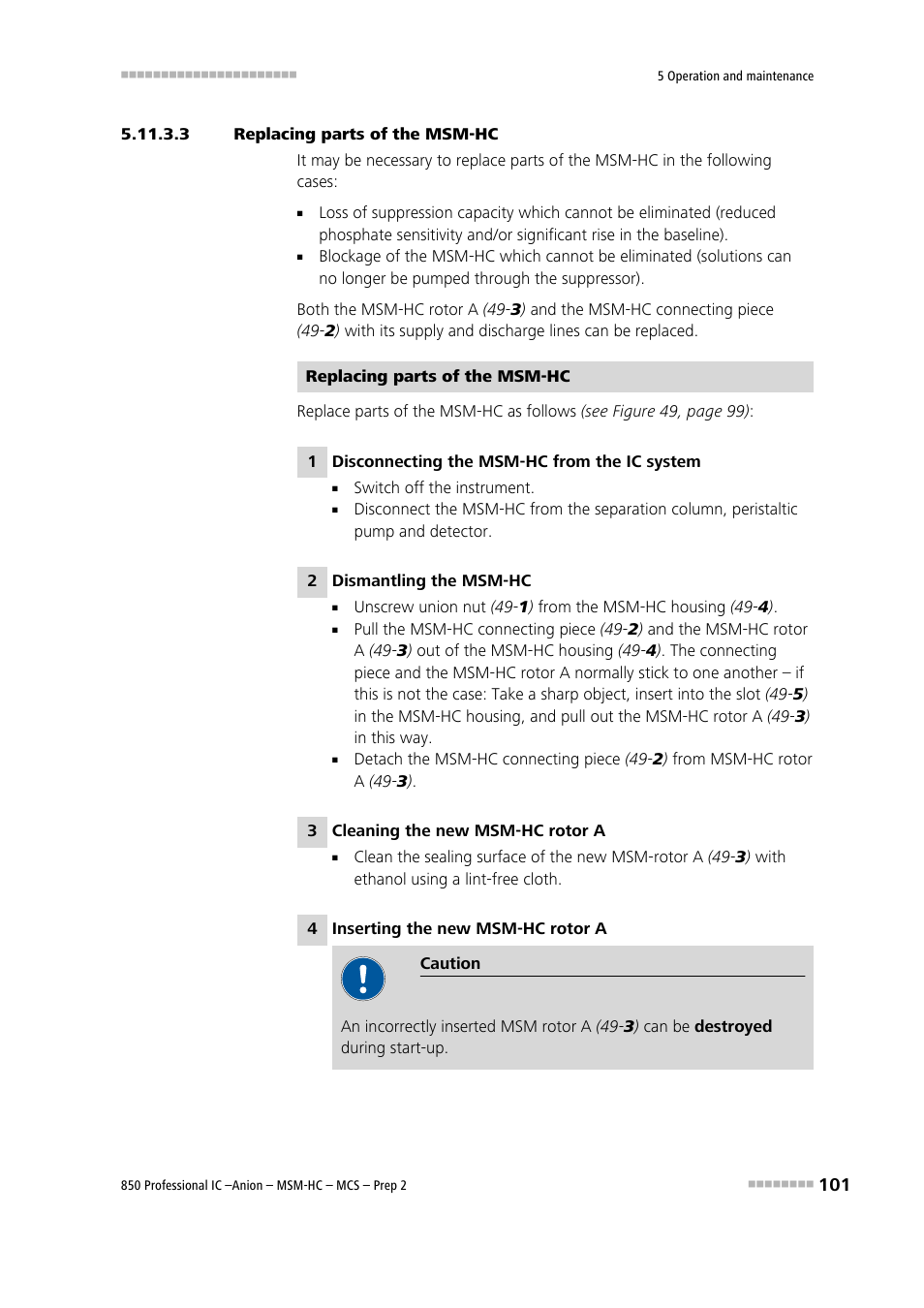 3 replacing parts of the msm‑hc | Metrohm 850 Professional IC Anion MSM-HC MCS Prep 2 User Manual | Page 111 / 150
