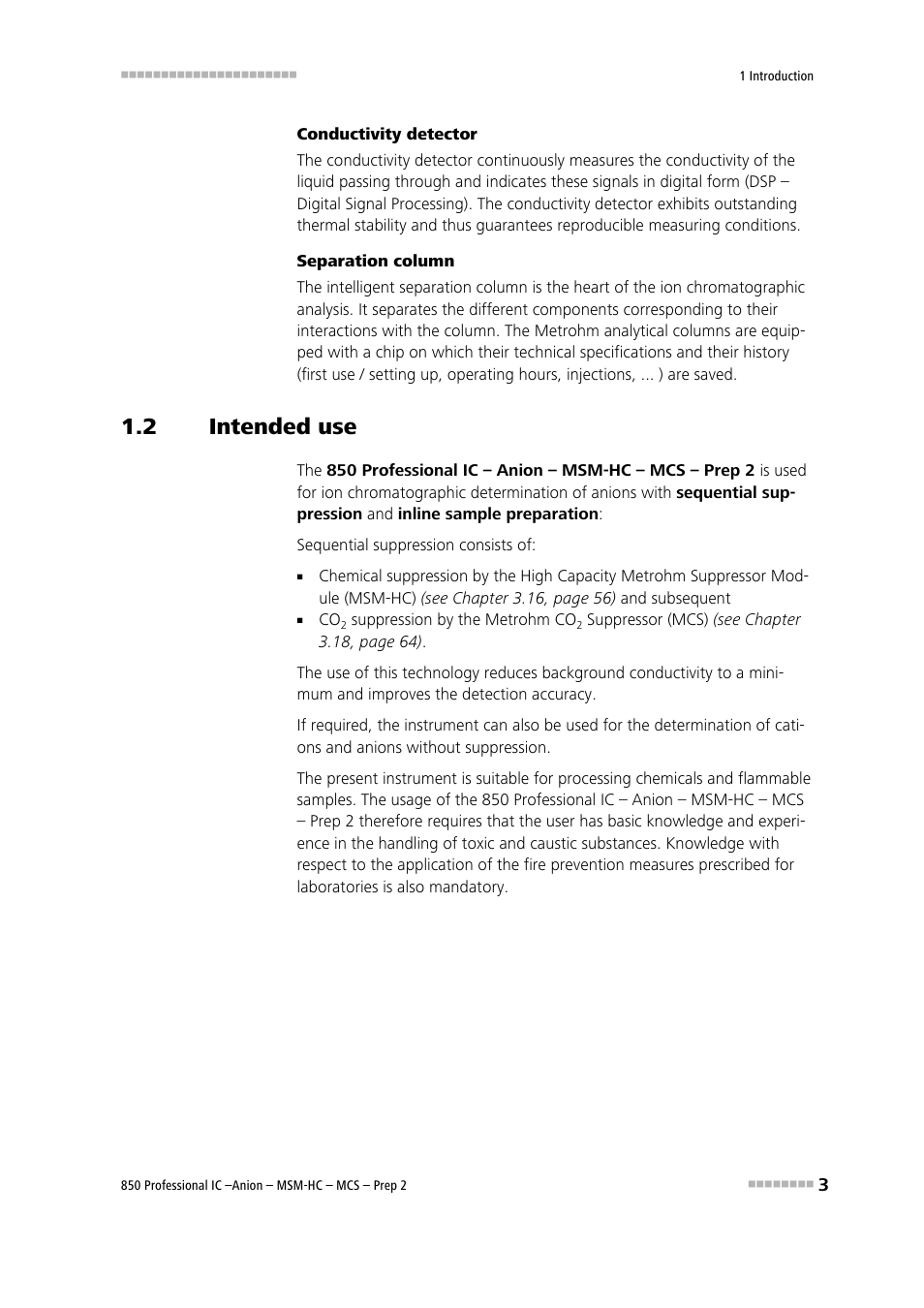 2 intended use, Intended use | Metrohm 850 Professional IC Anion MSM-HC MCS Prep 2 User Manual | Page 13 / 150