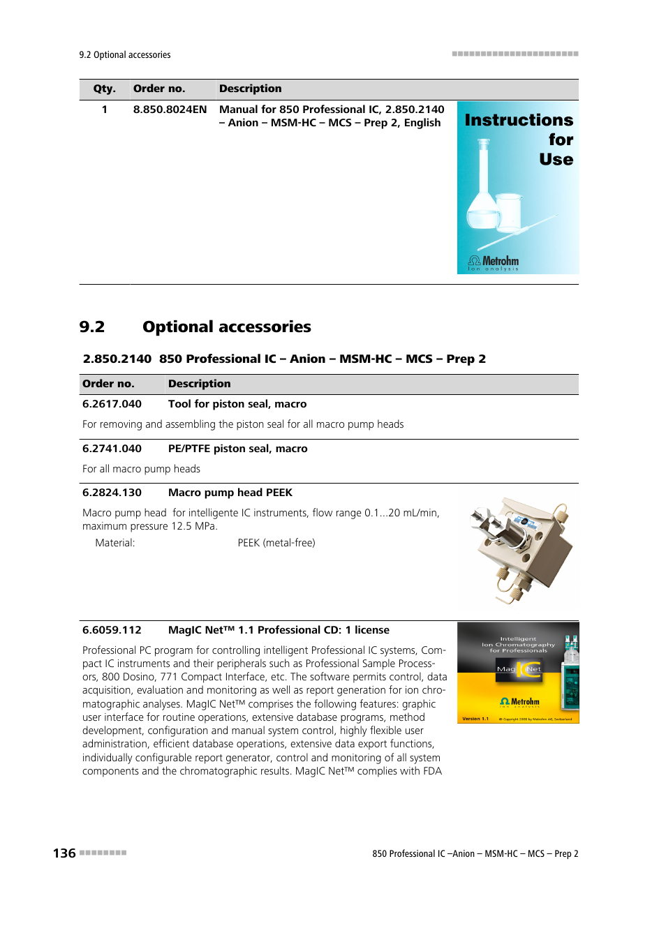 2 optional accessories, Optional accessories | Metrohm 850 Professional IC Anion MSM-HC MCS Prep 2 User Manual | Page 146 / 150
