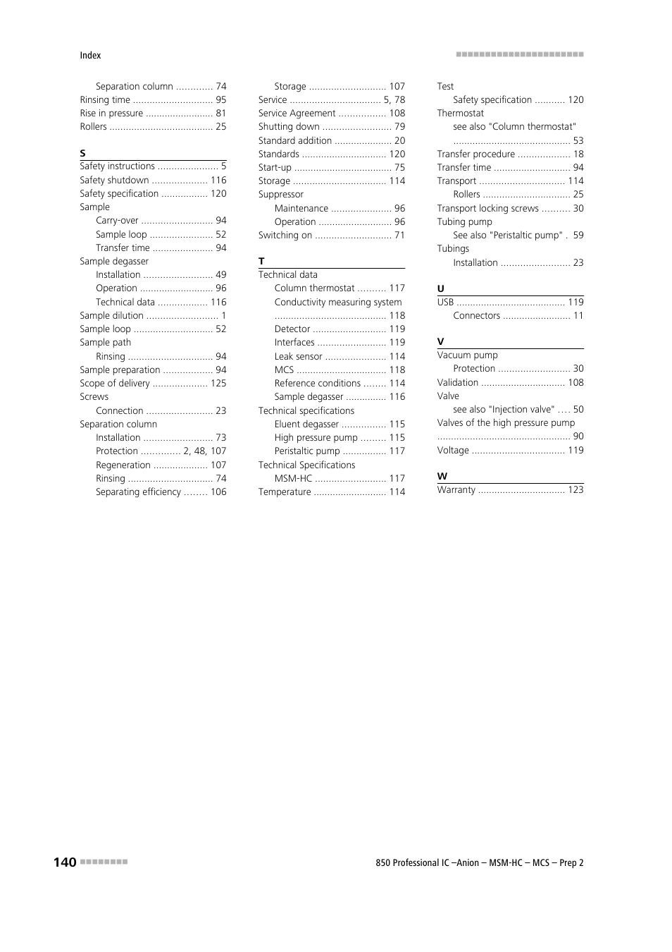 Metrohm 850 Professional IC Anion MSM-HC MCS Prep 2 User Manual | Page 150 / 150