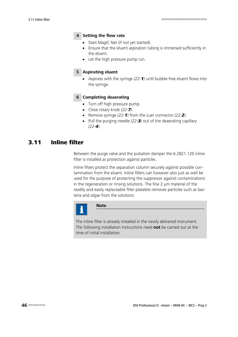 11 inline filter | Metrohm 850 Professional IC Anion MSM-HC MCS Prep 2 User Manual | Page 56 / 150