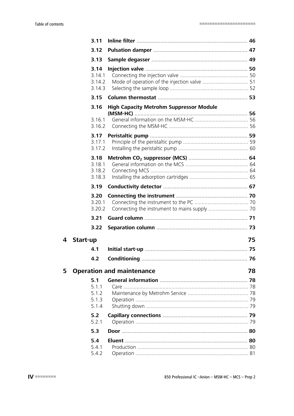 Metrohm 850 Professional IC Anion MSM-HC MCS Prep 2 User Manual | Page 6 / 150