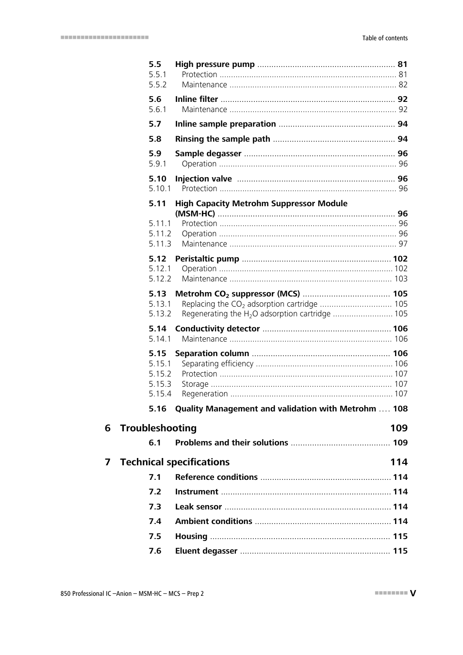 Metrohm 850 Professional IC Anion MSM-HC MCS Prep 2 User Manual | Page 7 / 150