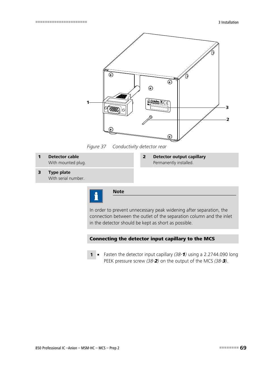 Figure 37, Conductivity detector rear | Metrohm 850 Professional IC Anion MSM-HC MCS Prep 2 User Manual | Page 79 / 150