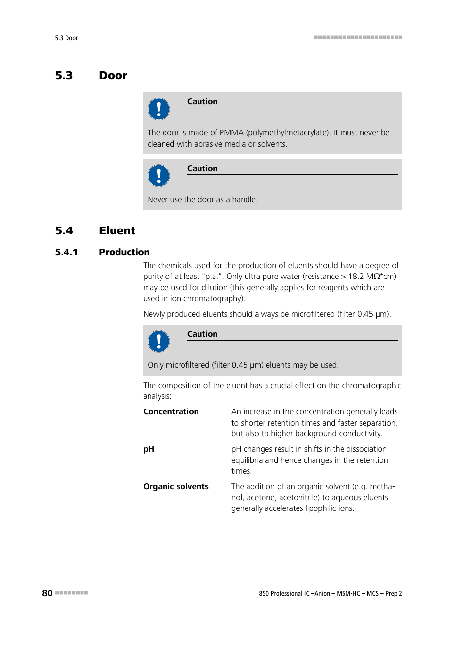 3 door, 4 eluent, 1 production | Door, Eluent, Production | Metrohm 850 Professional IC Anion MSM-HC MCS Prep 2 User Manual | Page 90 / 150