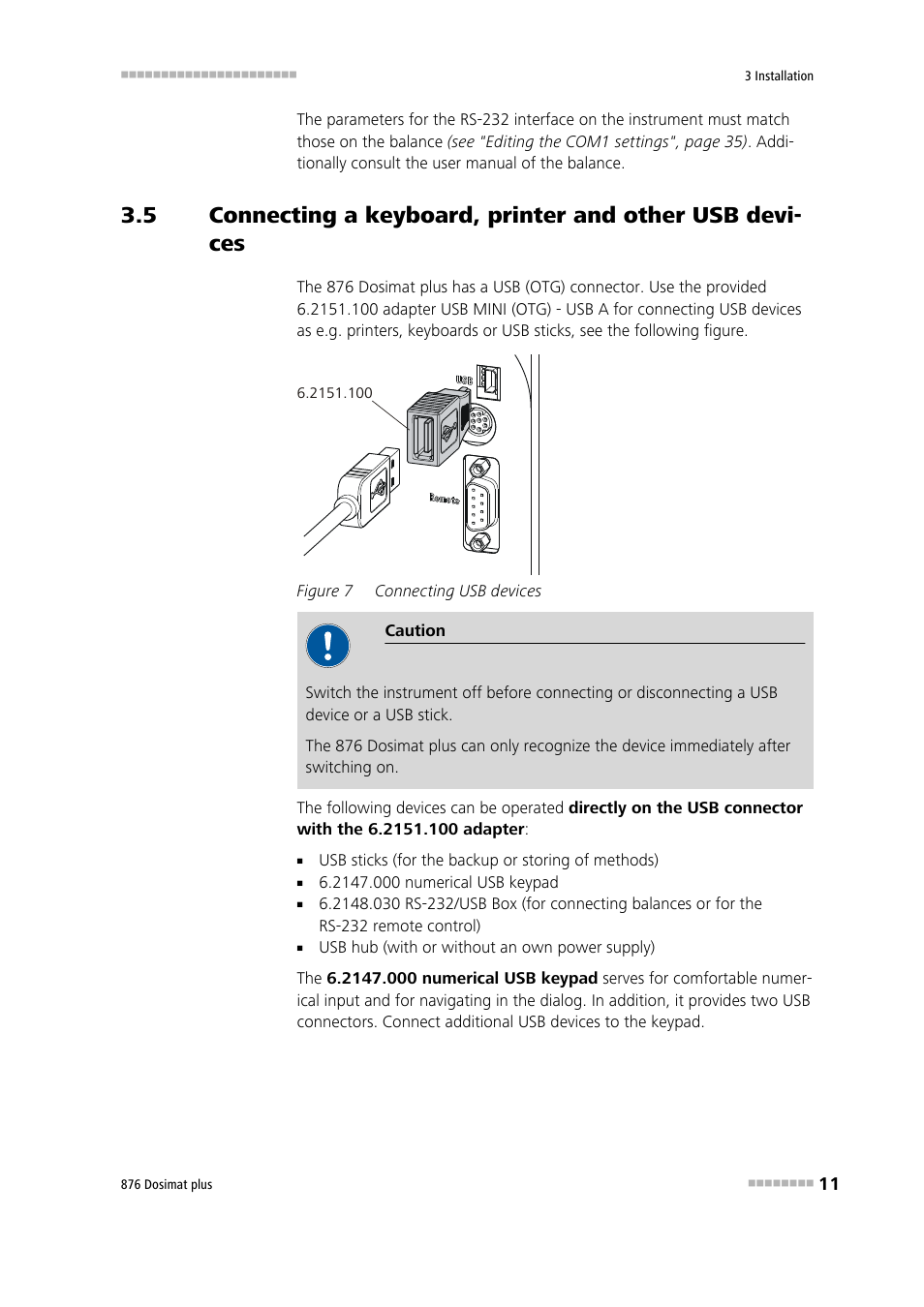 Figure 7, Connecting usb devices | Metrohm 876 Dosimat plus User Manual | Page 19 / 88