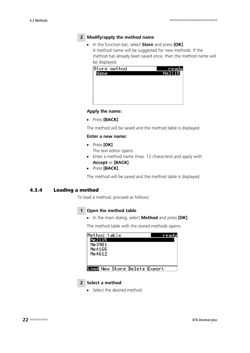 4 loading a method, Loading a method | Metrohm 876 Dosimat plus User Manual | Page 30 / 88