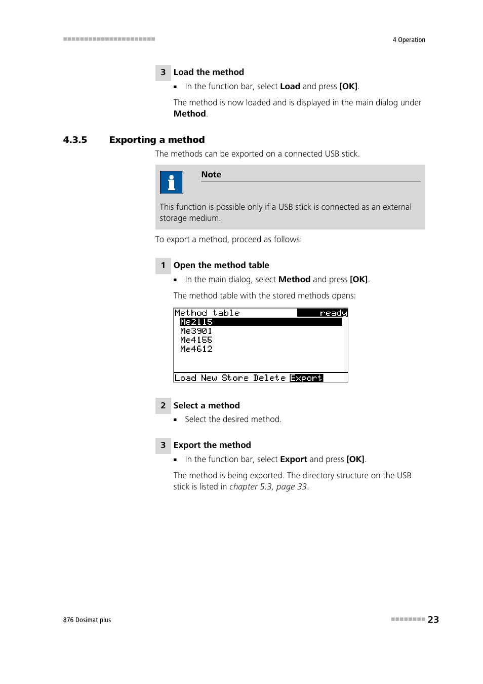 5 exporting a method, Exporting a method | Metrohm 876 Dosimat plus User Manual | Page 31 / 88