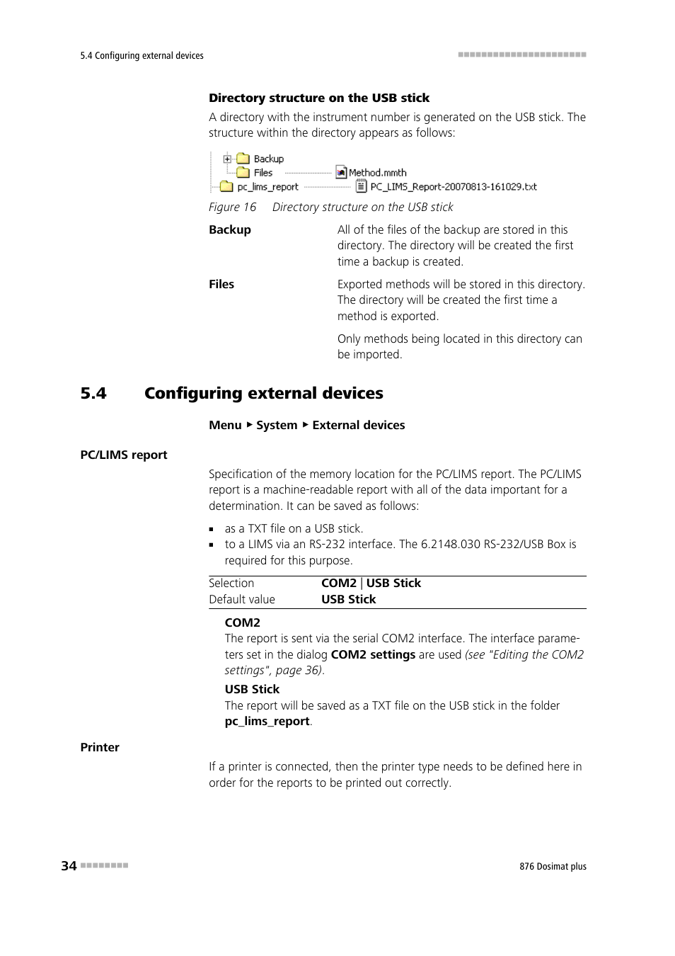 4 configuring external devices, Configuring external devices, Figure 16 | Directory structure on the usb stick | Metrohm 876 Dosimat plus User Manual | Page 42 / 88
