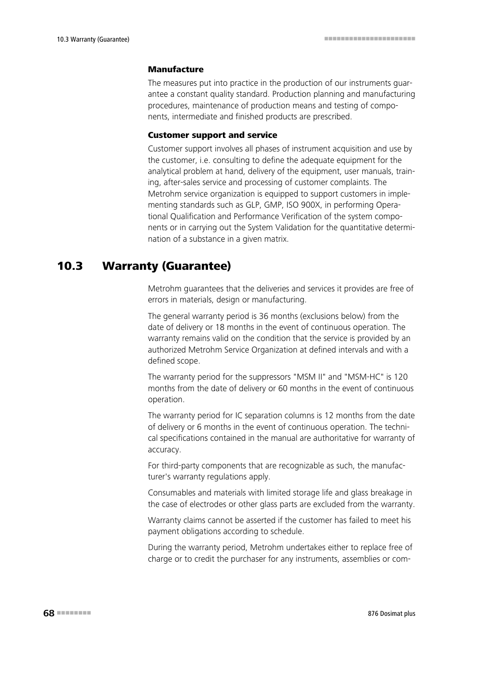 3 warranty (guarantee) | Metrohm 876 Dosimat plus User Manual | Page 76 / 88