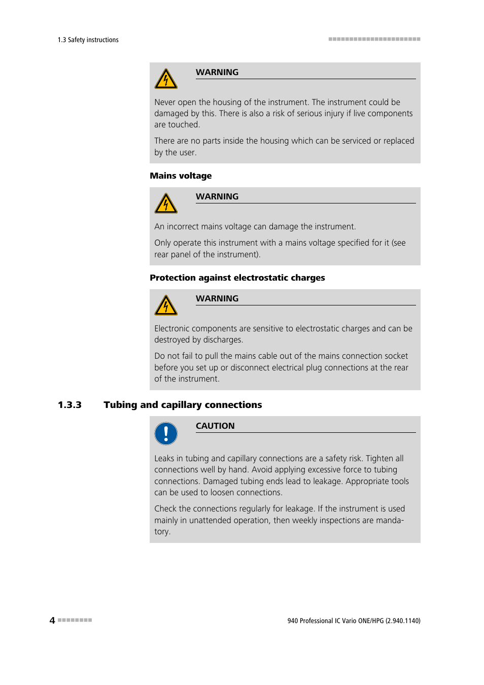 3 tubing and capillary connections, Tubing and capillary connections | Metrohm 940 Professional IC Vario ONE/HPG User Manual | Page 12 / 95