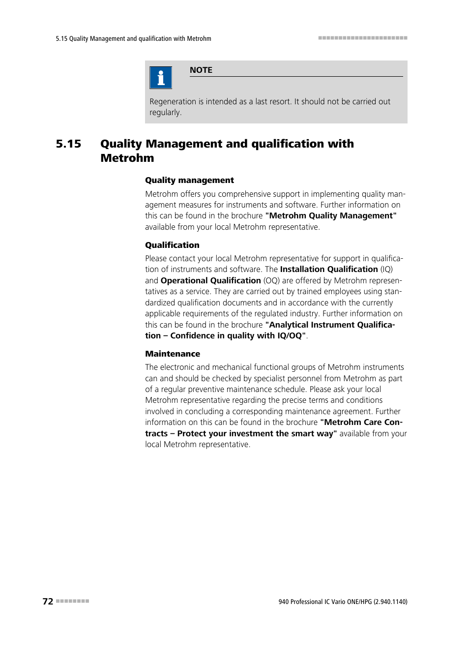 15 quality management and qualification with, Metrohm | Metrohm 940 Professional IC Vario ONE/HPG User Manual | Page 80 / 95