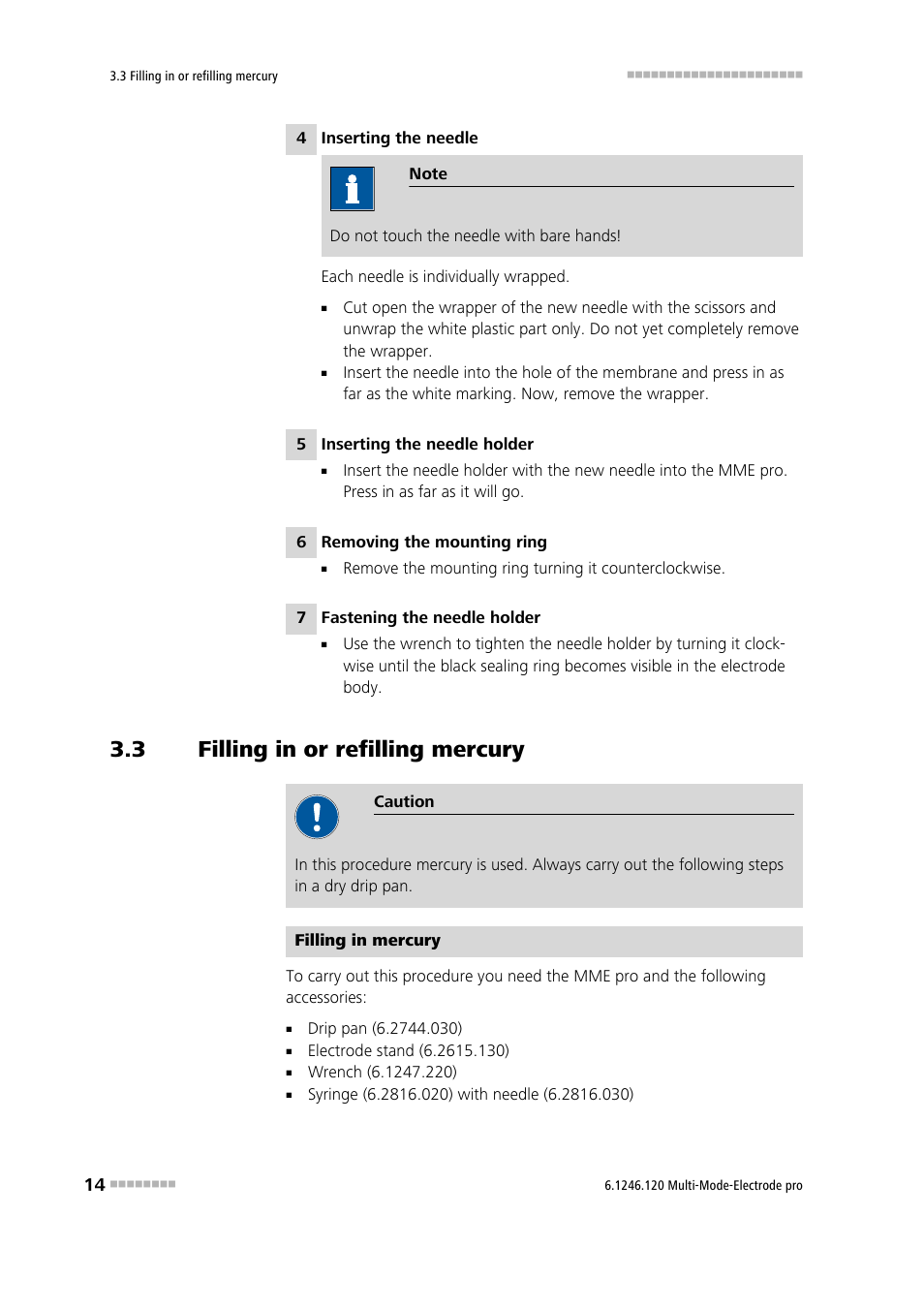 3 filling in or refilling mercury, Filling in or refilling mercury | Metrohm Multi-Mode Electrode pro User Manual | Page 22 / 57