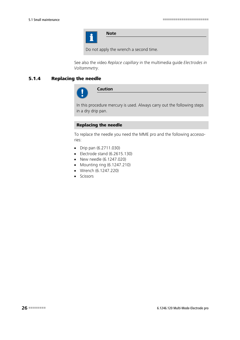 4 replacing the needle, Replacing the needle | Metrohm Multi-Mode Electrode pro User Manual | Page 34 / 57