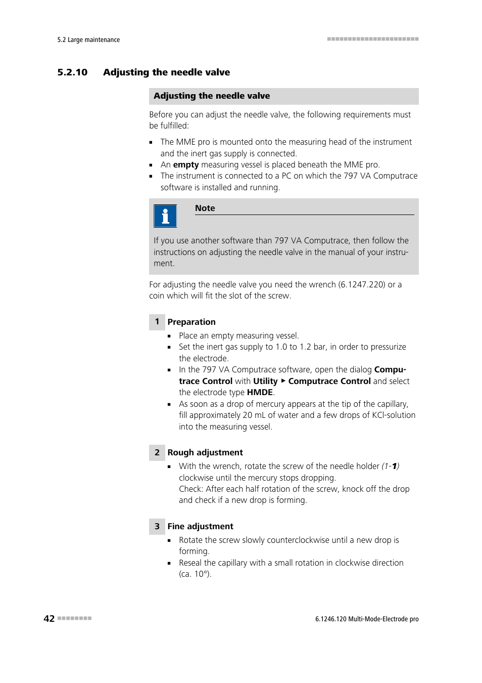 10 adjusting the needle valve, Adjusting the needle valve | Metrohm Multi-Mode Electrode pro User Manual | Page 50 / 57