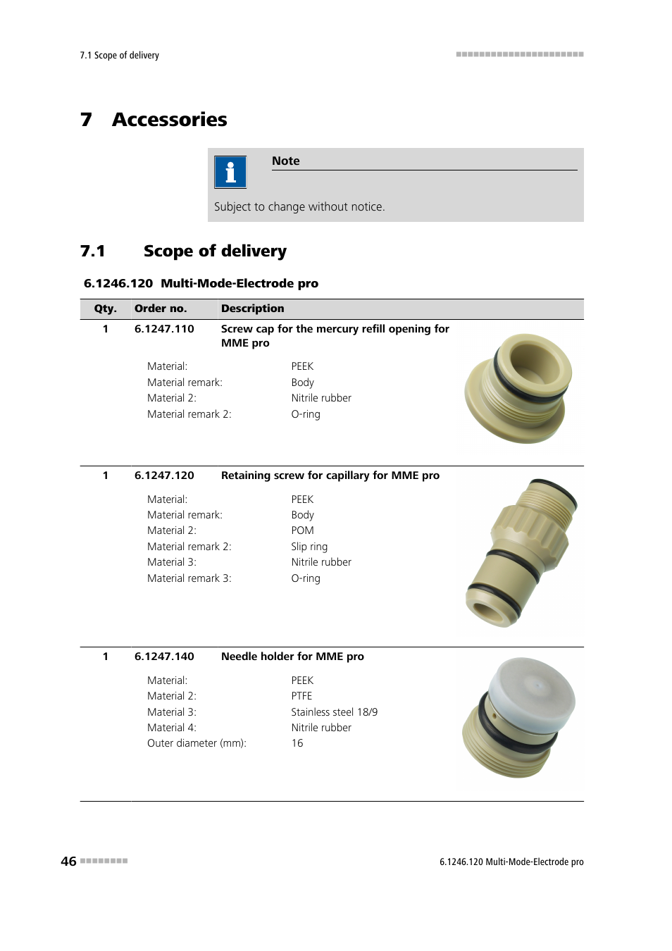 7 accessories, 1 scope of delivery, Scope of delivery | Metrohm Multi-Mode Electrode pro User Manual | Page 54 / 57