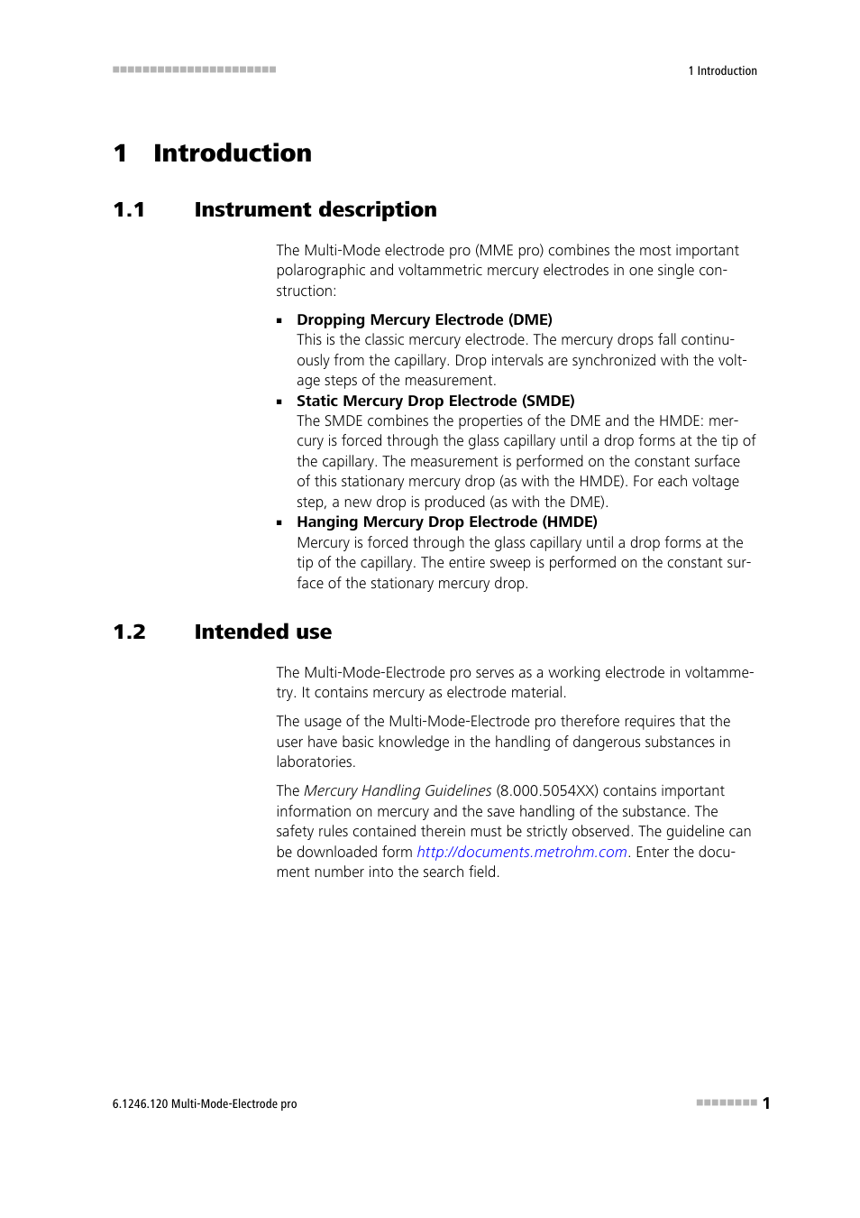 1 introduction, 1 instrument description, 2 intended use | Instrument description, Intended use | Metrohm Multi-Mode Electrode pro User Manual | Page 9 / 57