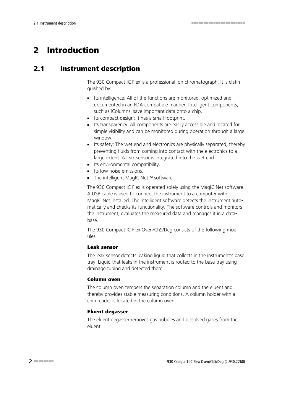 2 introduction, 1 instrument description, Instrument description | Metrohm 930 Compact IC Flex Oven/ChS/Deg User Manual | Page 10 / 47