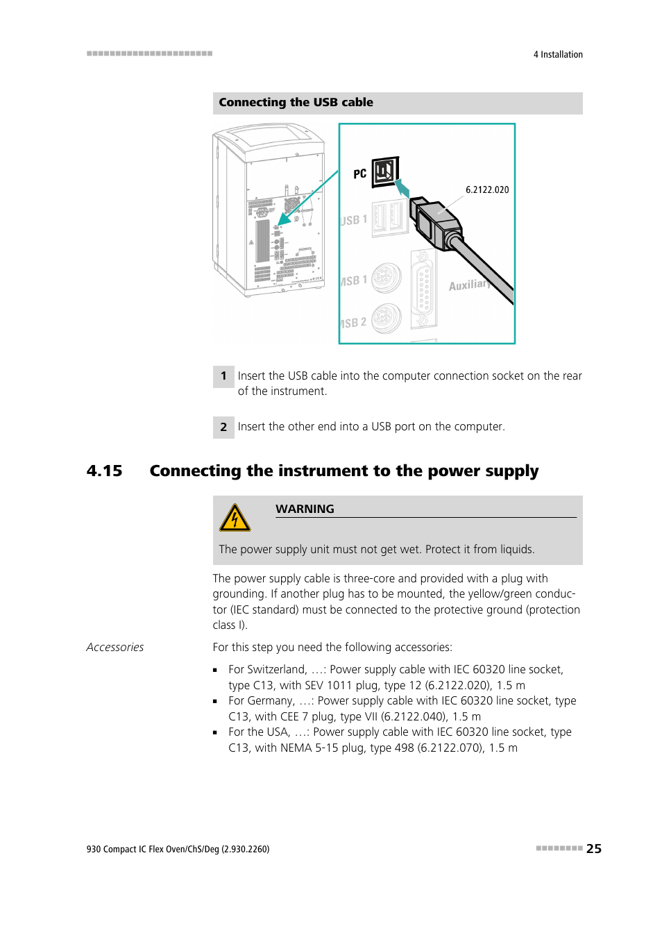 15 connecting the instrument to the power supply | Metrohm 930 Compact IC Flex Oven/ChS/Deg User Manual | Page 33 / 47