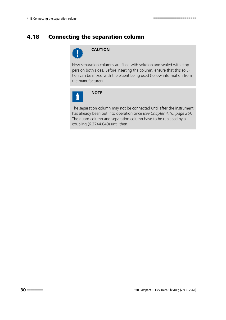 18 connecting the separation column | Metrohm 930 Compact IC Flex Oven/ChS/Deg User Manual | Page 38 / 47