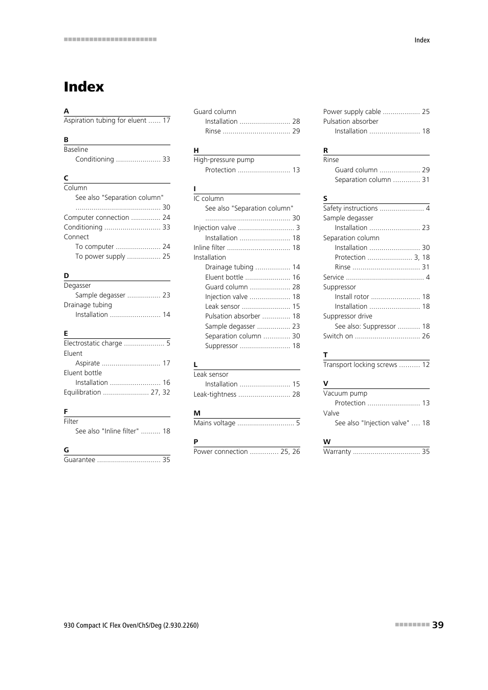 Index | Metrohm 930 Compact IC Flex Oven/ChS/Deg User Manual | Page 47 / 47
