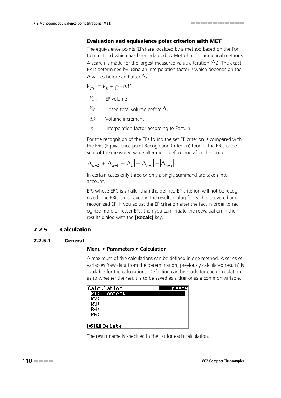 5 calculation, 1 general, Calculation | Metrohm 862 Compact Titrosampler User Manual | Page 120 / 174