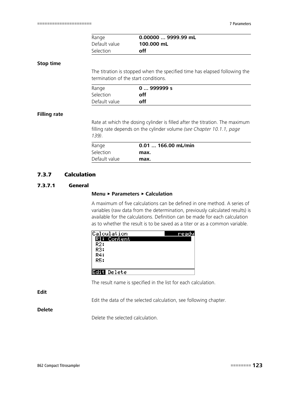 7 calculation, 1 general, Calculation | Metrohm 862 Compact Titrosampler User Manual | Page 133 / 174