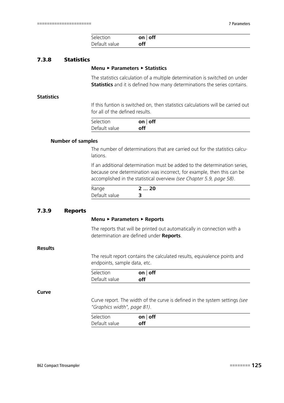 8 statistics, 9 reports, Statistics | Reports | Metrohm 862 Compact Titrosampler User Manual | Page 135 / 174