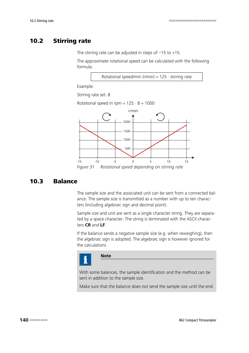 2 stirring rate, 3 balance, Figure 31 | Rotational speed depending on stirring rate | Metrohm 862 Compact Titrosampler User Manual | Page 150 / 174