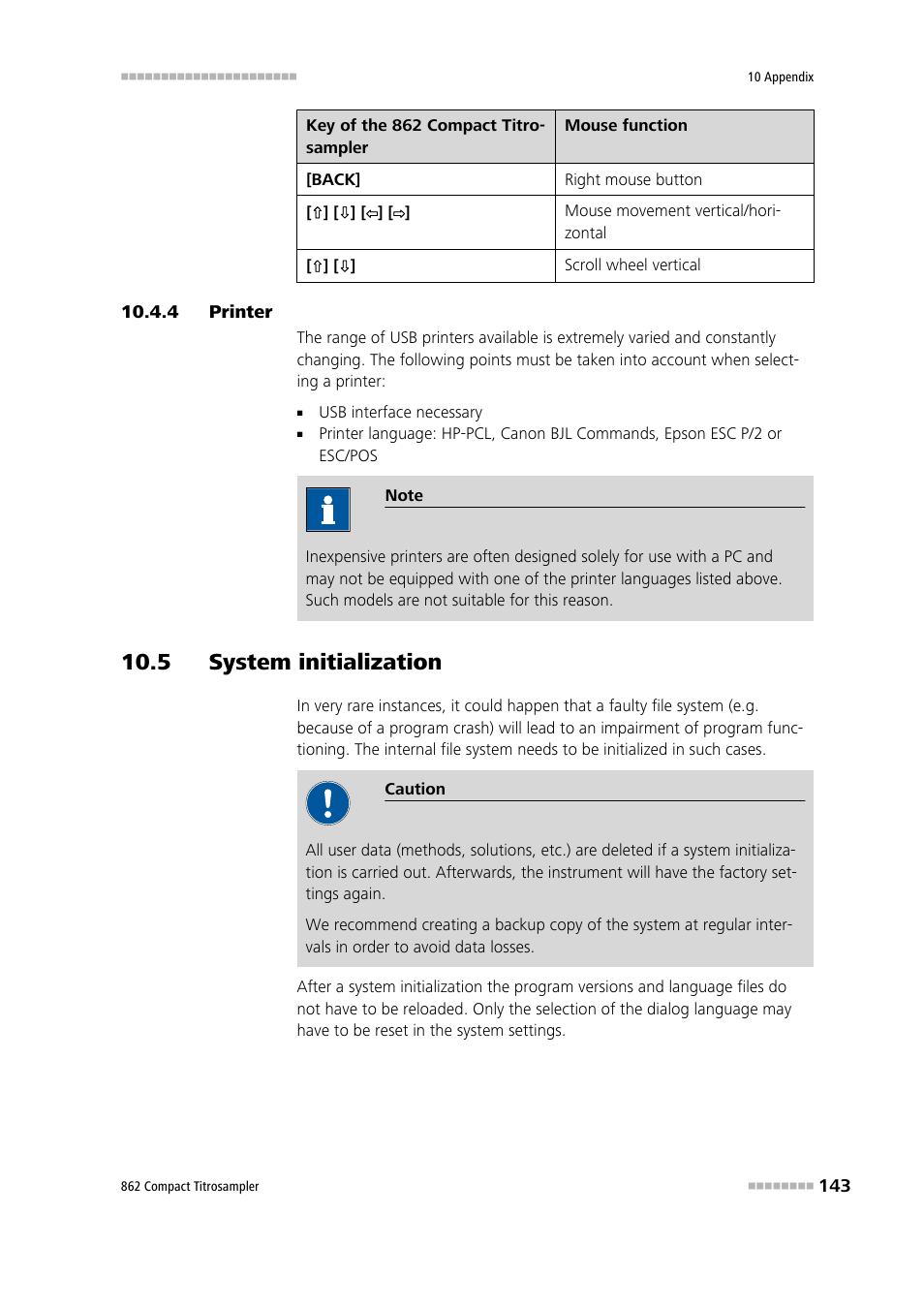 4 printer, 5 system initialization, Printer | Metrohm 862 Compact Titrosampler User Manual | Page 153 / 174