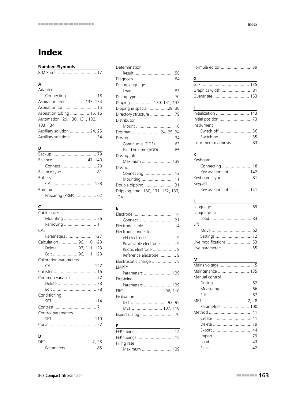 Index | Metrohm 862 Compact Titrosampler User Manual | Page 173 / 174