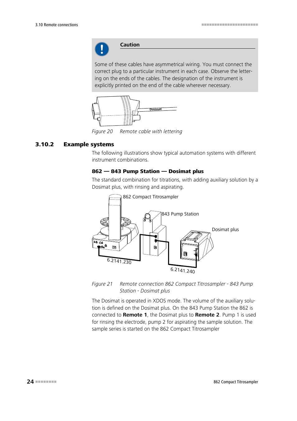 2 example systems, Example systems, Figure 20 | Remote cable with lettering, Figure 21 | Metrohm 862 Compact Titrosampler User Manual | Page 34 / 174