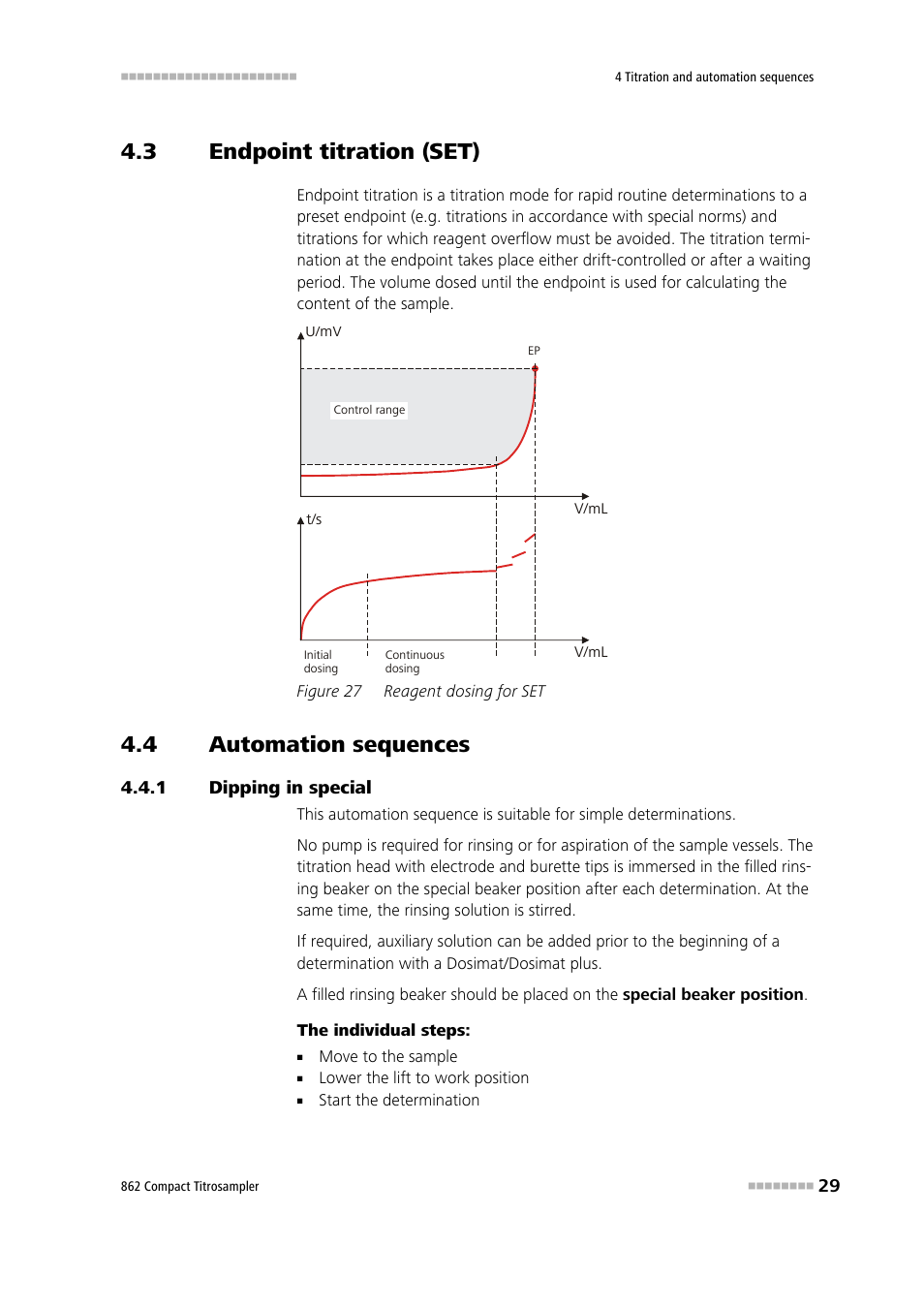 3 endpoint titration (set), 4 automation sequences, 1 dipping in special | Endpoint titration (set), Automation sequences, Dipping in special, Figure 27, Reagent dosing for set | Metrohm 862 Compact Titrosampler User Manual | Page 39 / 174